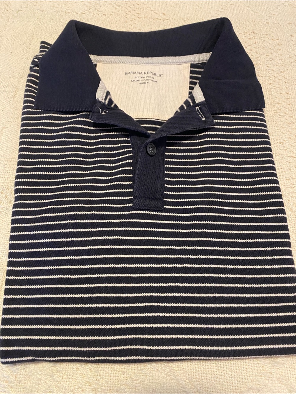 Banana Republic Navy and White Striped Polo